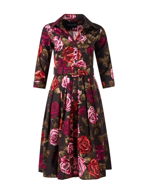 Audrey Pink Rose Print Cotton Stretch Dress